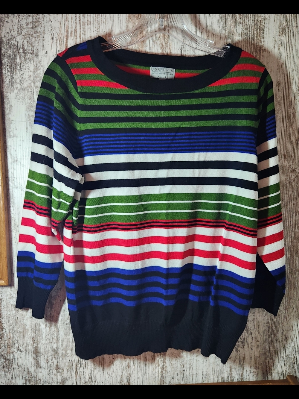 Joseph A Striped Crewneck Sweater in Green, Blue, Red, White, Black